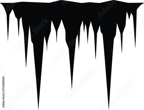 Silhouette Vector Of Hanging Icicle Cluster, Winter Icicles Hanging Silhouette Vector, Cluster of Icicles Silhouette Vector Illustration.
