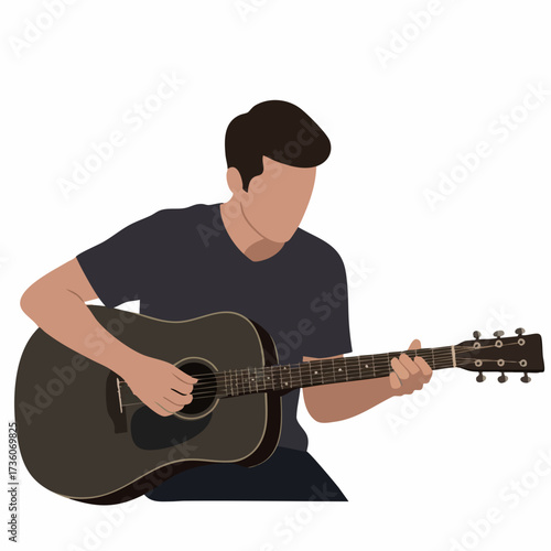 Minimalist Flat Style Man Playing Acoustic Guitar Musical Instrument Illustration