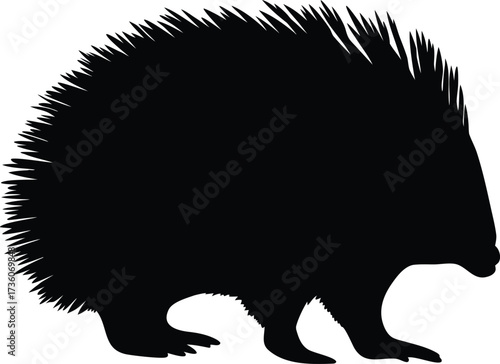 Hedgehog Silhouette Vector Clipart, Cute Hedgehog Side View Silhouette Vector, Minimalist Hedgehog Vector Silhouette on White Background.