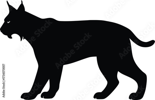 Silhouette of a lynx animal vector, Basic Side View of a Lynx Walking Black Silhouette Vector Clip Art, Lynx Walking Silhouette Vector Illustration.