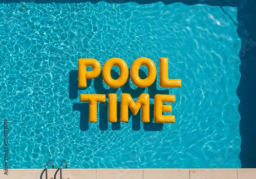 Pool Time Inflatable Floating in Blue Swimming Pool Water