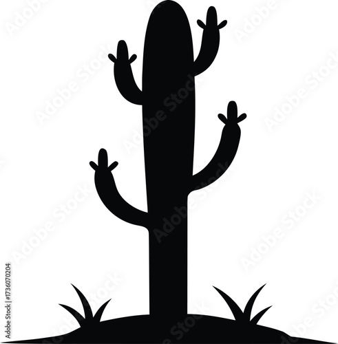 Black prickly pear cactus silhouette icon with its sharp spines in simple design, Prickly Pear Cactus Silhouette Vector Illustration.
