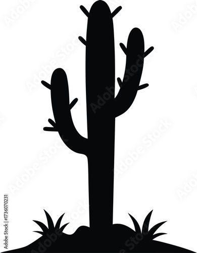 Black prickly pear cactus silhouette icon with its sharp spines in simple design, Prickly Pear Cactus Silhouette Vector Illustration.
