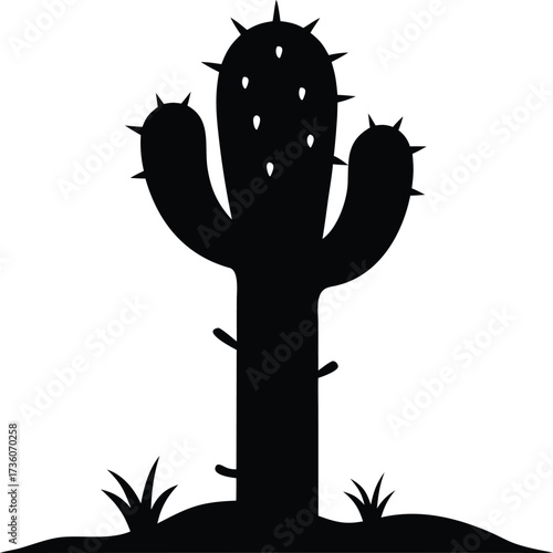 Black prickly pear cactus silhouette icon with its sharp spines in simple design, Prickly Pear Cactus Silhouette Vector Illustration.
