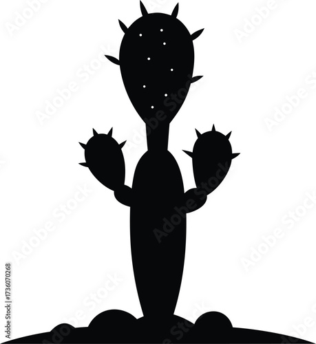 Black prickly pear cactus silhouette icon with its sharp spines in simple design, Prickly Pear Cactus Silhouette Vector Illustration.
