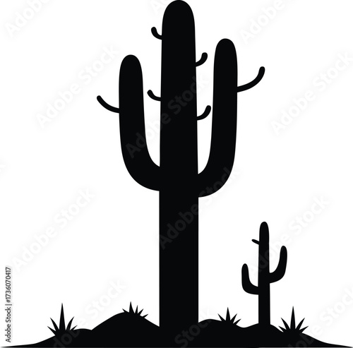 Dramatic cactus silhouette artwork with unique decorative style, Saguaro Cactus Silhouette Vector Illustration
