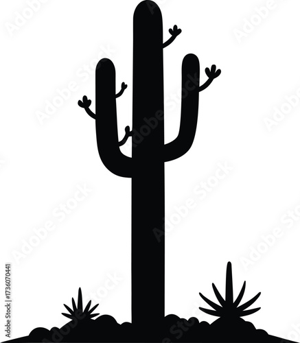 Dramatic cactus silhouette artwork with unique decorative style, Saguaro Cactus Silhouette Vector Illustration

