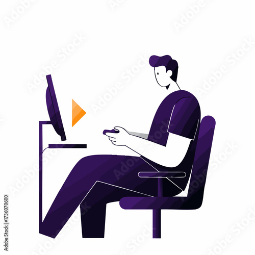Flat Illustration Person Playing Game with Controller in Home Setting