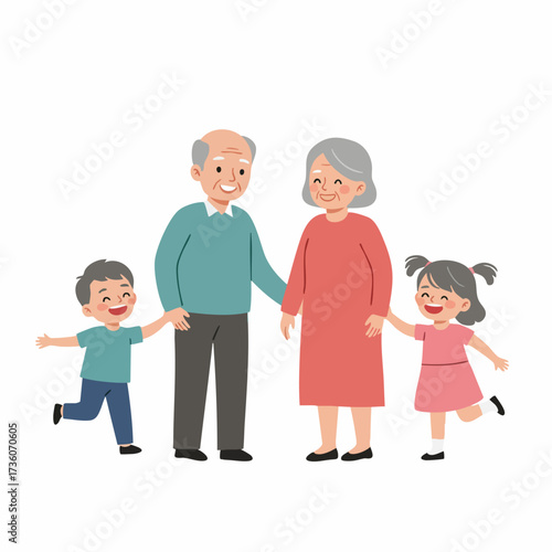 Flat Illustration Happy Family Grandparent With Grandchildren Together Lifestyle