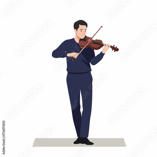 Flat Style Full Body Man Playing Violin Classical Music Illustration