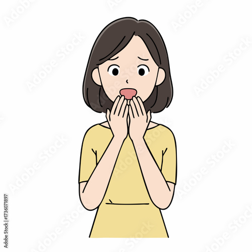 Flat Illustration Worried Woman Covering Her Mouth with Hand Expression