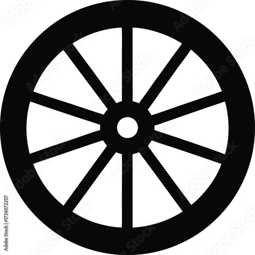 wagon wheel silhouette vector, Wagon Wheel Icon  Silhouette Vector on White Background

