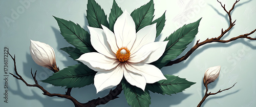 Luxury floral wallpaper featuring 3D embossed blossoms with gold, silver, and marble textures, elegant botanical mural in rich colors, abstract illustration for art prints, seamless 4K decorative back