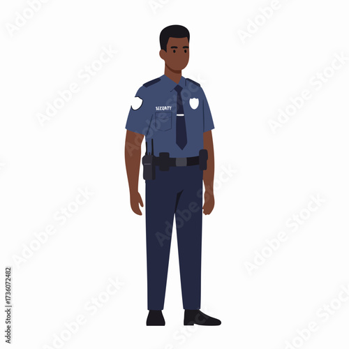Flat Full Body Standing Police Officer Uniform Character Illustration