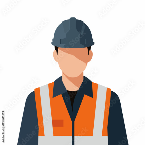 Flat Design Construction Worker Profile with Helmet and Safety Vest Illustration
