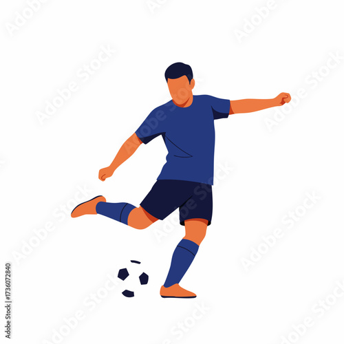 Flat Style Energetic Soccer Player Kicking Ball During Game Illustration