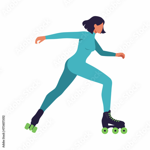 Minimalist Flat Design Roller Skate Woman Active Lifestyle Illustration