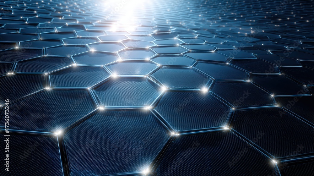Obraz premium Futuristic Hexagonal Grid Illuminated by Bright Light, Abstract Digital Network Concept.