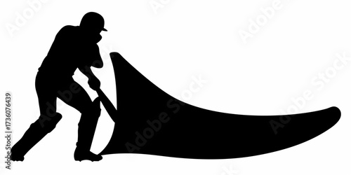 Dynamic cricket player silhouette striking the ball with power and skill, ready for action, ideal for sports teams and promotional materials