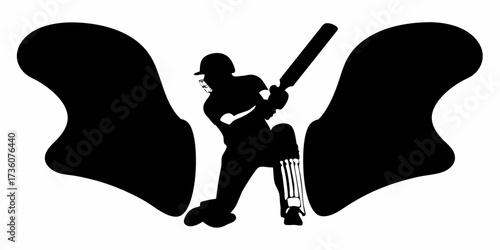 Dynamic silhouette of a cricket batsman ready to strike with power and precision, evoking the spirit of competition and athletic prowess on the field