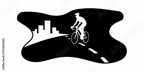Dynamic cyclist riding near city skyline for fitness and adventure, symbolizing urban athleticism and freedom on two wheels, a modern commuting lifestyle