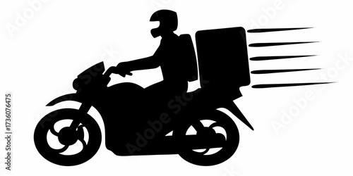 Speedy delivery service on motorcycle, express shipping, fast courier, professional delivery, silhouette of delivery person, reliable transportation, fast delivery