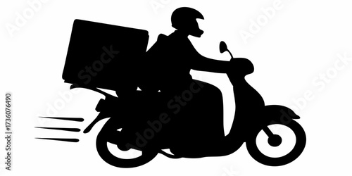 Speedy delivery silhouette on scooter, express service, fast shipping, ideal for food, packages, and urgent transport, conveying efficiency and reliability