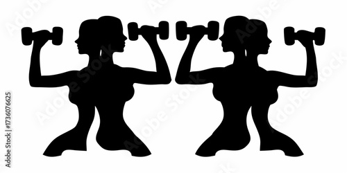 Strong women silhouettes lifting dumbbells, fitness and healthy lifestyle illustration for gym posters, workout plans, training app icons, and wellness campaigns