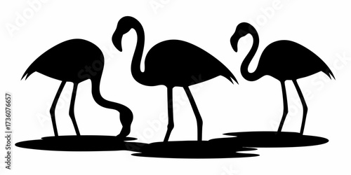 Elegant flamingo silhouettes wading gracefully, perfect for tropical designs, summer themes, and nature-inspired projects, originally a scalable graphic