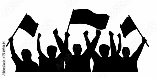 Passionate crowd with flags, rallying for change, a symbol of collective action and social movements, perfect for illustrating activism and unity