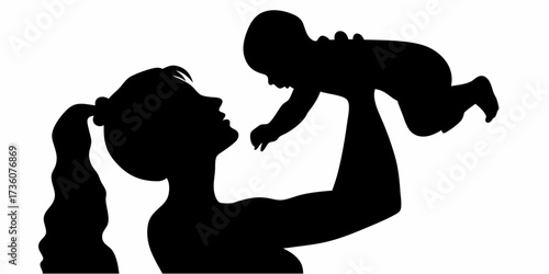 Loving mother joyfully lifts her adorable baby into the air, celebrating precious bond and pure happiness in a tender family moment.