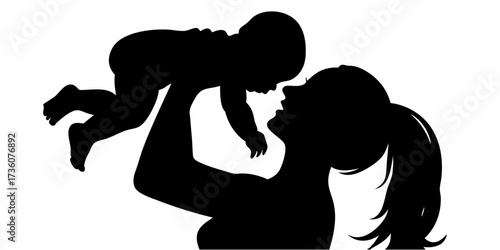 Loving mother joyfully lifts her adorable baby in a tender silhouette, beautifully capturing the pure maternal bond and family happiness.