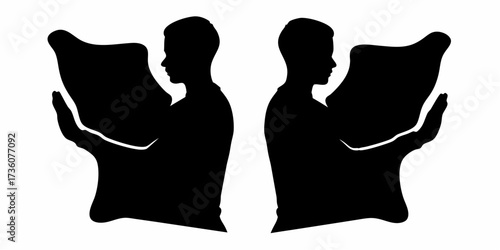 Mirrored silhouettes of individuals intently reading documents, representing focused study, critical analysis, and dedicated information processing.