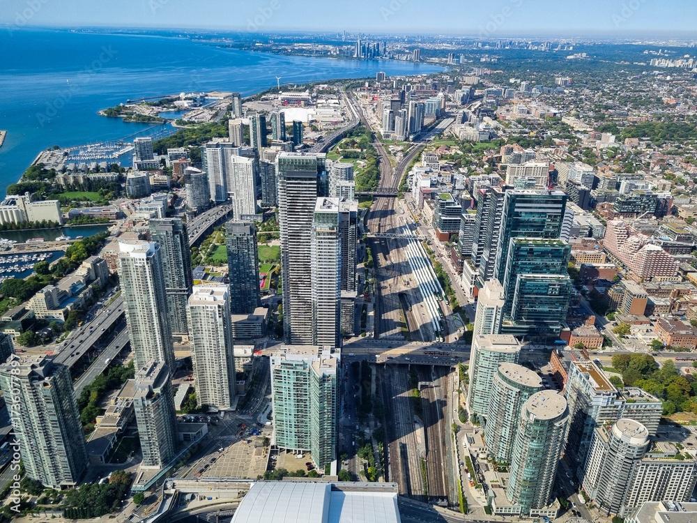 Fototapeta premium Toronto, Canada - Downtown buildings seen from the CN Tower