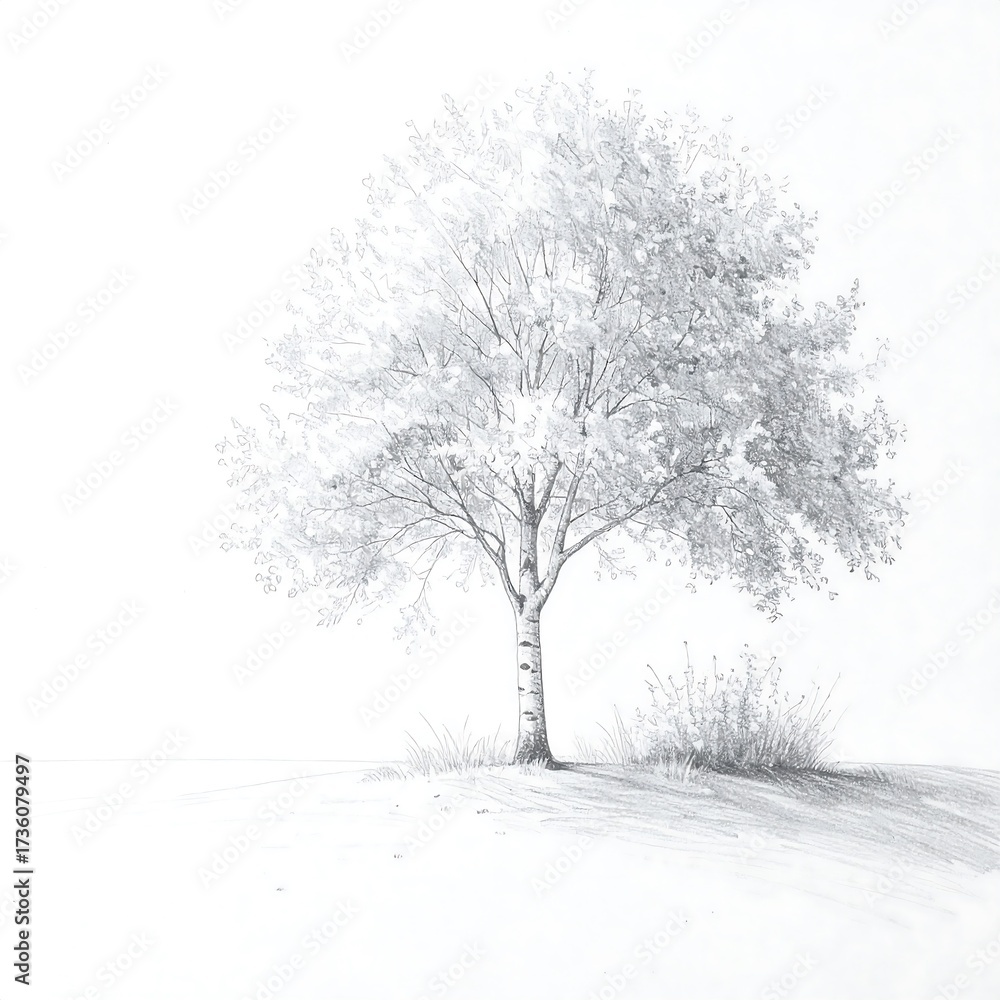 Fototapeta premium A grayscale pencil drawing of a solitary tree