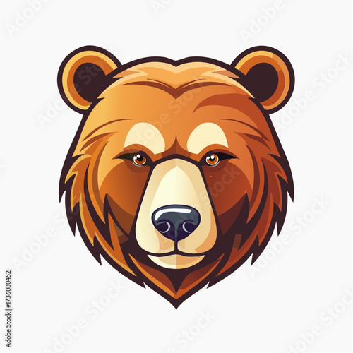 A close-up illustration of a stylized brown bear's face, featuring sharp lines and a warm color palette.