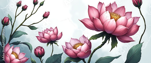 Luxury floral wallpaper featuring 3D embossed blossoms with gold, silver, and marble textures, elegant botanical mural in rich colors, abstract illustration for art prints, seamless 4K decorative back