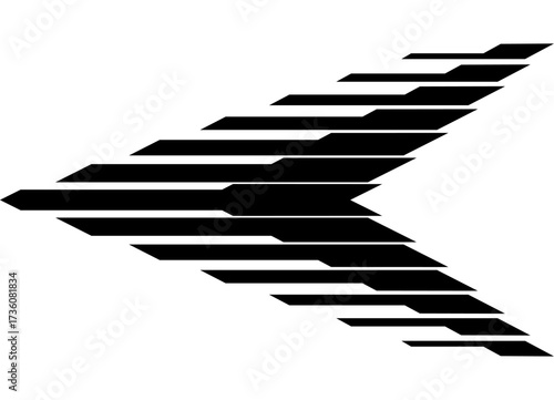 Sharp Vector arrow, pointer from black lines on a white background. Striped pattern on the body of a car, boat, sportswear, toy. Sports design element. background. Racing. game.