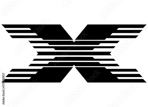 Vector letter X from black lines on a white background. Sports pattern. Design element. Vector background for covers, advertising, packaging.