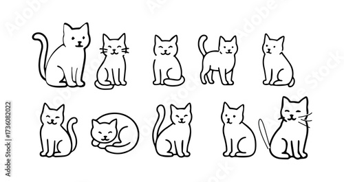 Set of Artistic Hand-Drawn Cat Illustrations, Creative Feline Doodle Collection, Sketch Style Animal Artwork for Design and Decoration