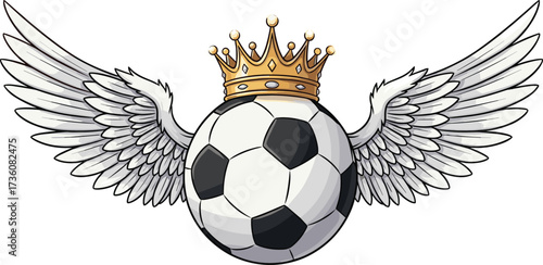 Soccer ball with crown and wings, symbol of victory