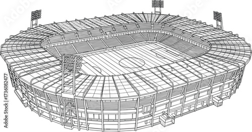 Architectural drawing of a modern football stadium
