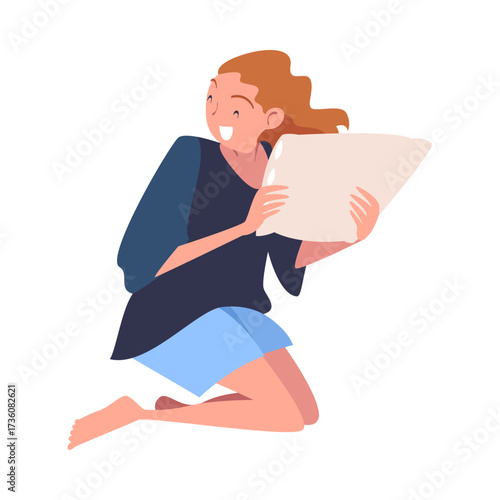 Pajama Party with Woman Character Pillow Fight Vector Illustration