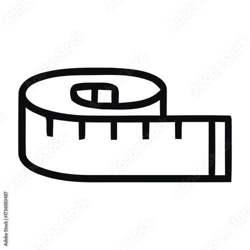 Black Outline Measuring Tape Icon Rolled Up. With measuring tape, tape measure, ruler, measurement, Vector illustration. 