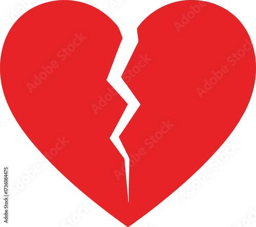 Red broken heart symbol loss sadness emotional pain love breakup concept vector