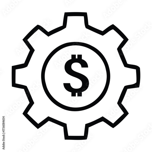 Gear with a dollar sign in the center. With gear, cogwheel, mechanical, industry, engineering, business, Vector illustration. 