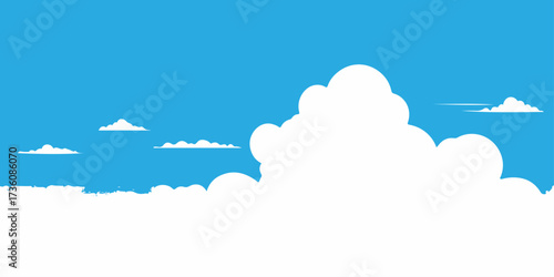 A bright cartoon vector illustration of a ship sailing on the sea under a blue sky with white clouds and sun. painting, cloud, weather, cloudscape, cloudy, design, air, day, light, pattern, art, wall
