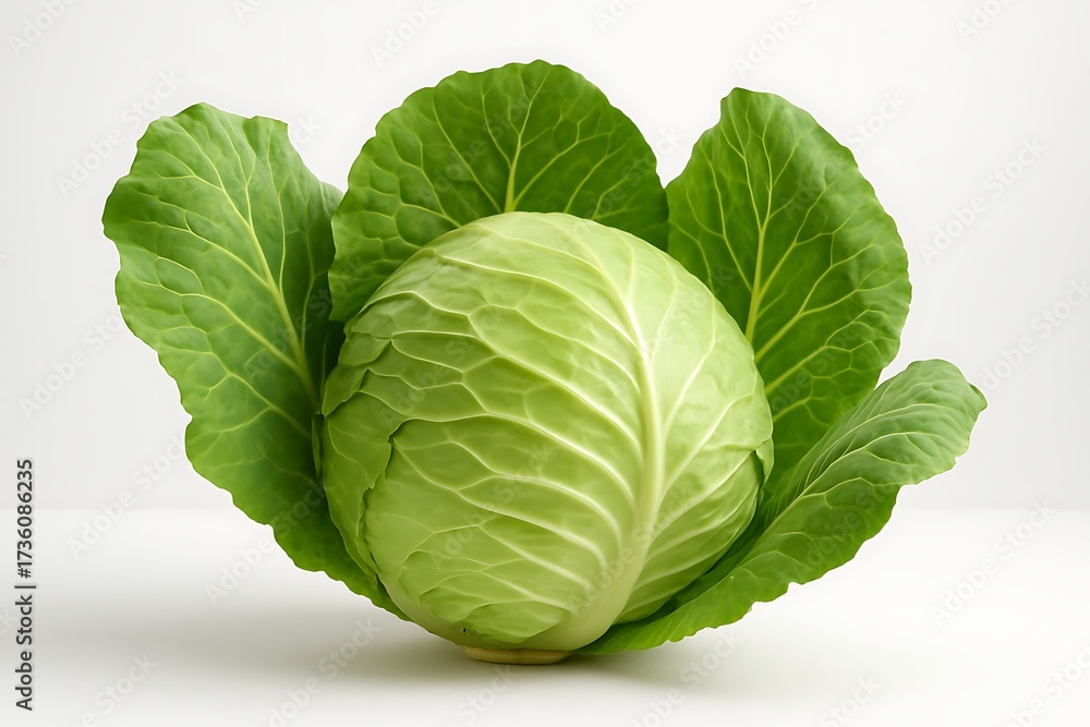 Obraz premium Fresh green cabbage with leaves isolated on white