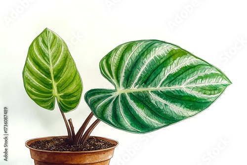 Detailed Close-up of Green Plant Leaves in Terracotta Pot with Rich Soil Background