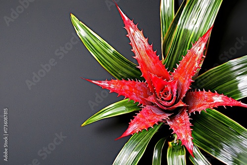 Vibrant Red Plant Leaves on Dark Background showcasing Exotic Nature Beauty and Details